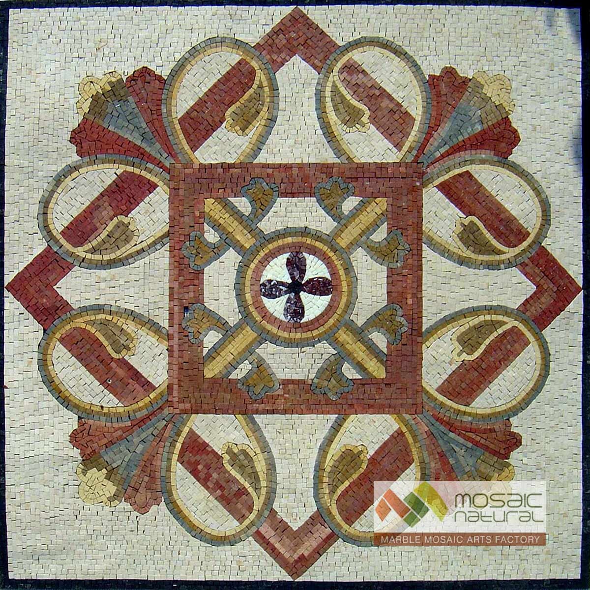 Floral Marble Mosaic Tile: 40" Medallion, Indoor/Outdoor