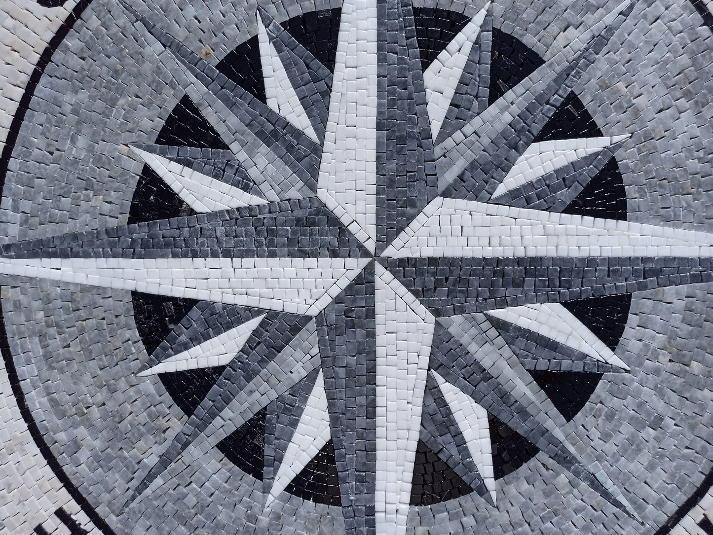 32" Handmade Compass Rose Mosaic Tile – Nautical Stone Art for Floor or Wall - Customization Available