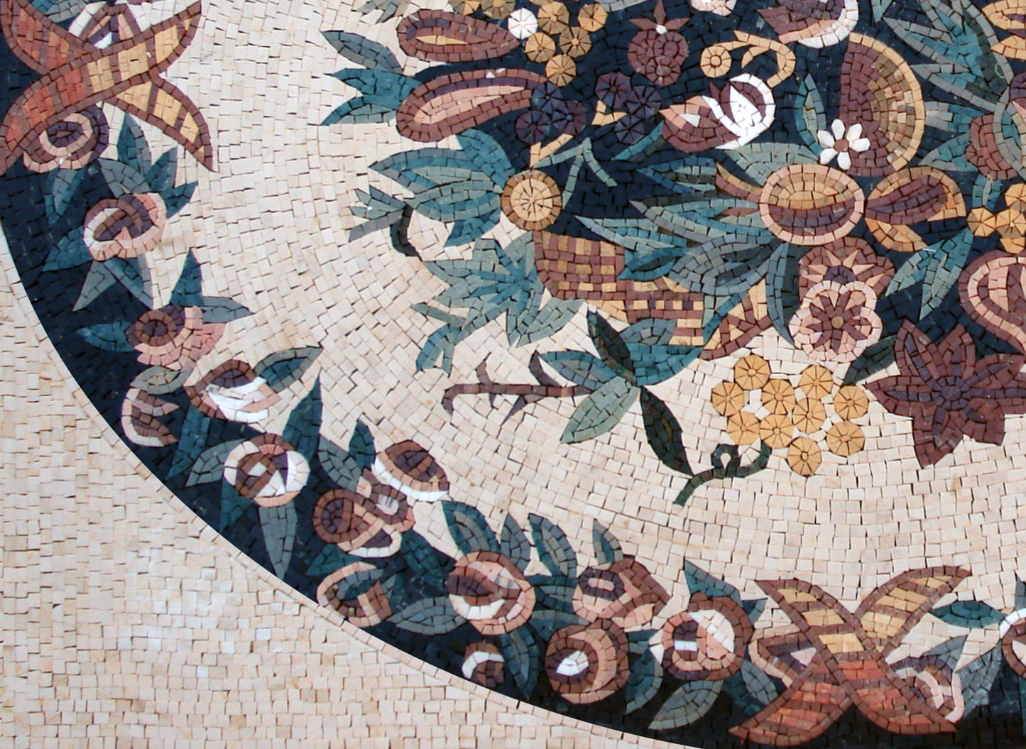 Floral Mosaic Rug: Handmade Marble Stone Art (48” x 36")