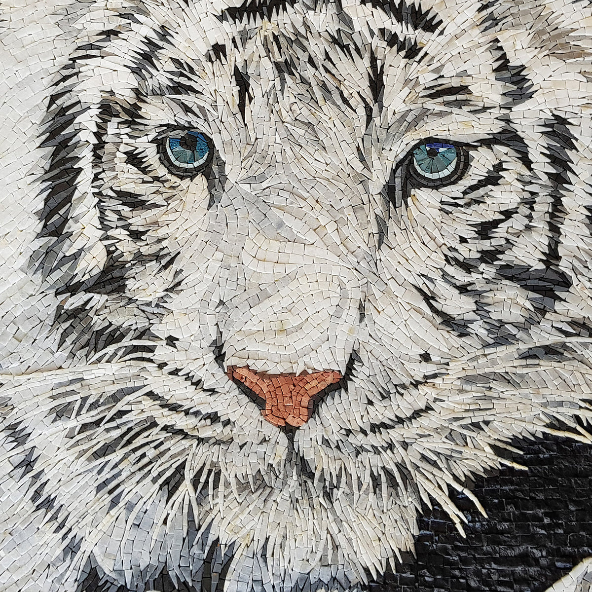 Handmade White Tiger Mosaic Tile Art: Jungle Animal Backsplash