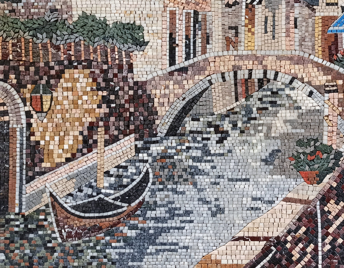 Handmade Venice Mosaic Tile Art: Italian Lake Scene