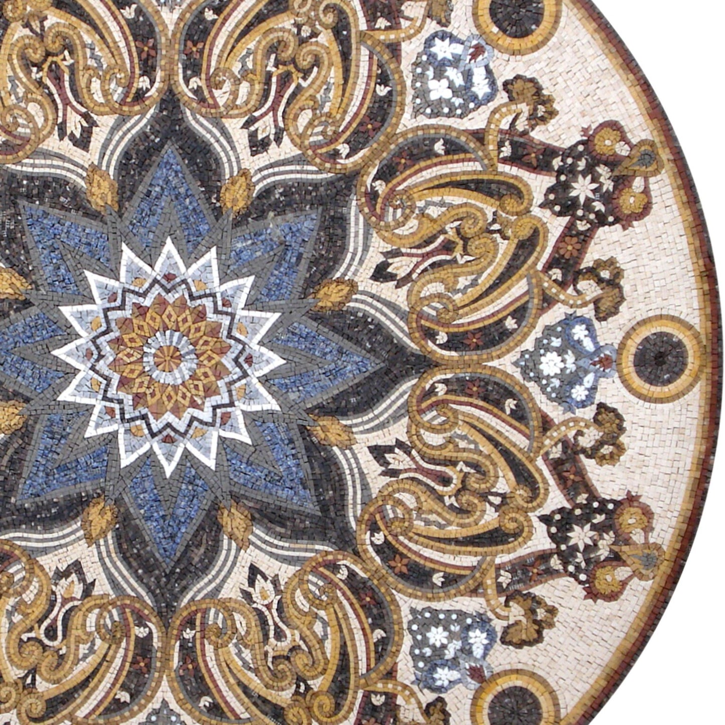 Opulent Beauty Handmade Ornate Gold and Blue Patterned Mosaic Medallion - Customization available