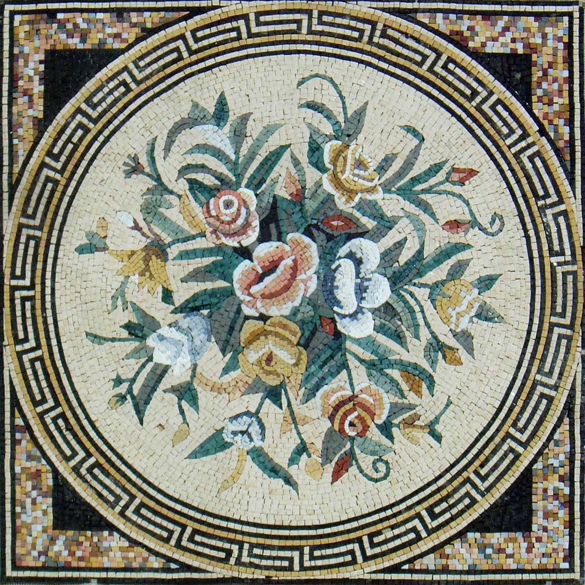 Handmade Marble Mosaic Tile Art: 48" Floral Vine Wall Decor