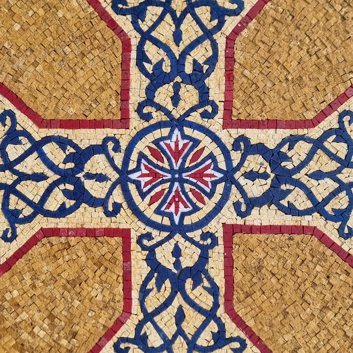 Custom Round Mosaic Plus Sign – Kitchen Wall Decor, Geometric Stone Medallion, customization available