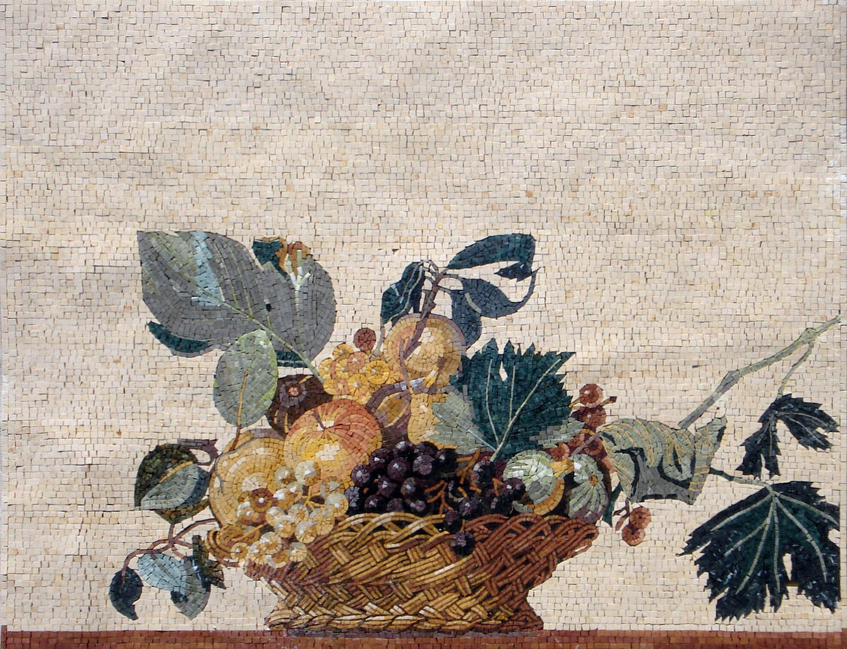 FRUIT BOWL ART - Handmade Backsplash Mosaic Tile Wall Art - Nature Marble Wall Art - Handmade Kitchen Wall Décor