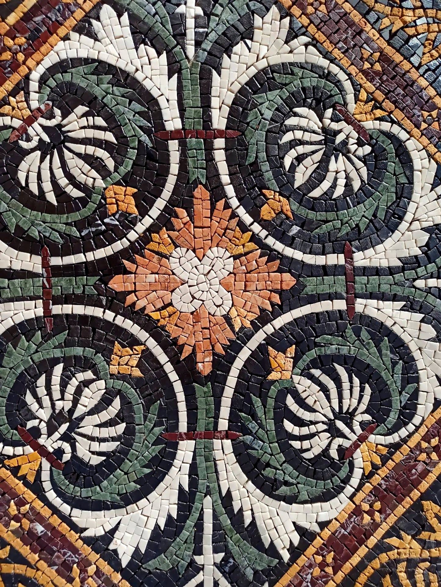 Floral Marble Mosaic Tile: Handmade Square Inlay (36”x 36")
