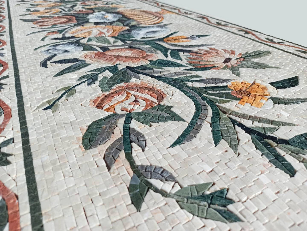 Handmade Rose Marble Mosaic Art: Flower Vase Wall Decor (72” x 24")