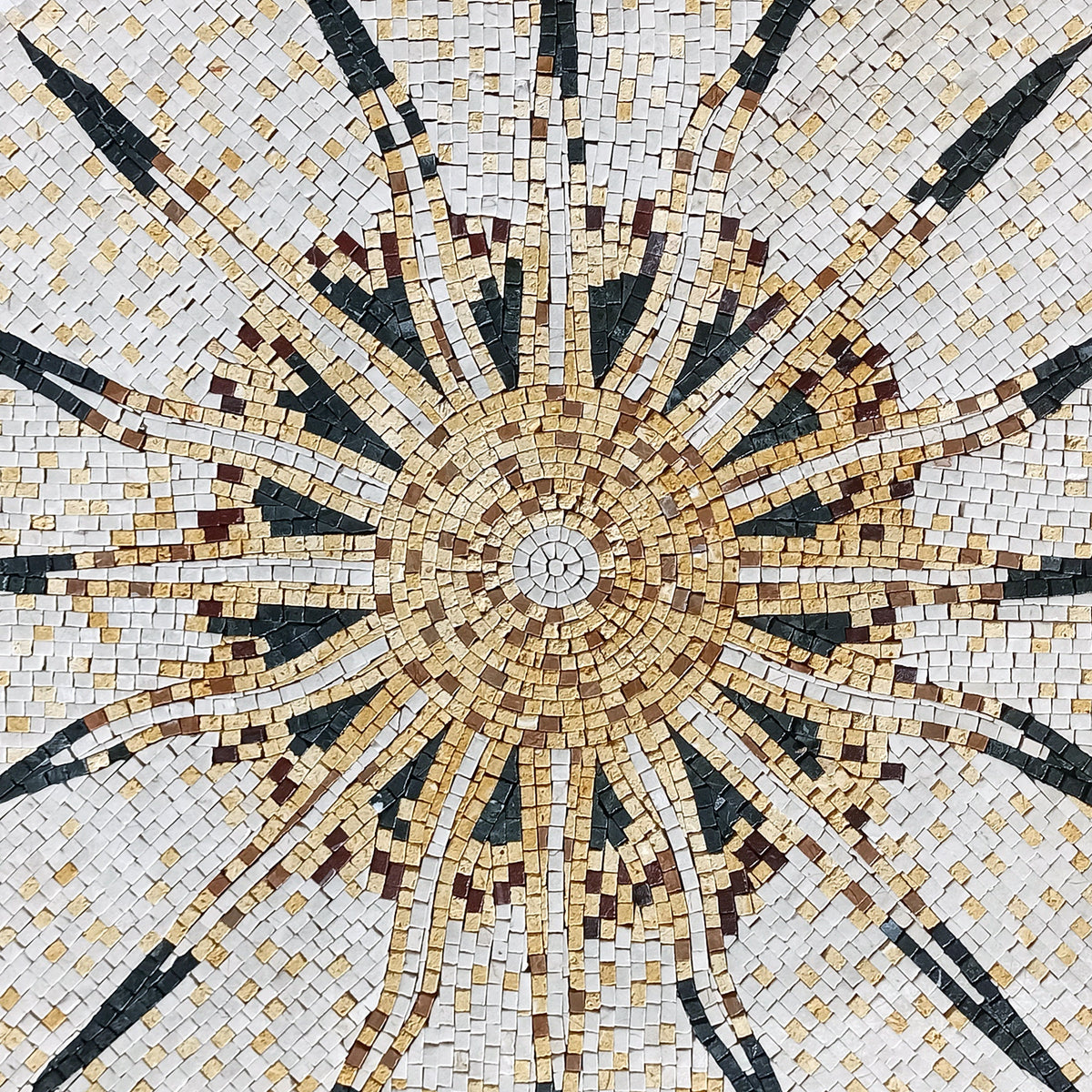 Celestial Sun Mosaic Tile Art: Handmade Marble Backsplash (32x32)