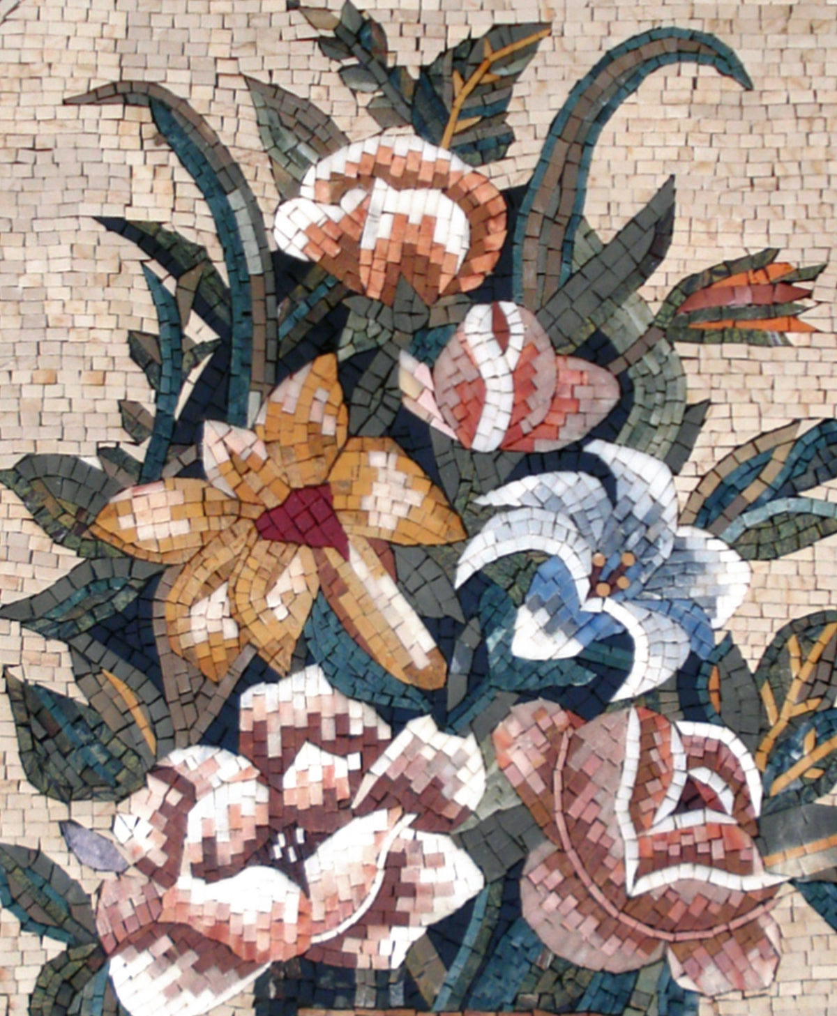 Handmade Marble Mosaic Wall Art: Flower Vase Home Decor (44” x 32")