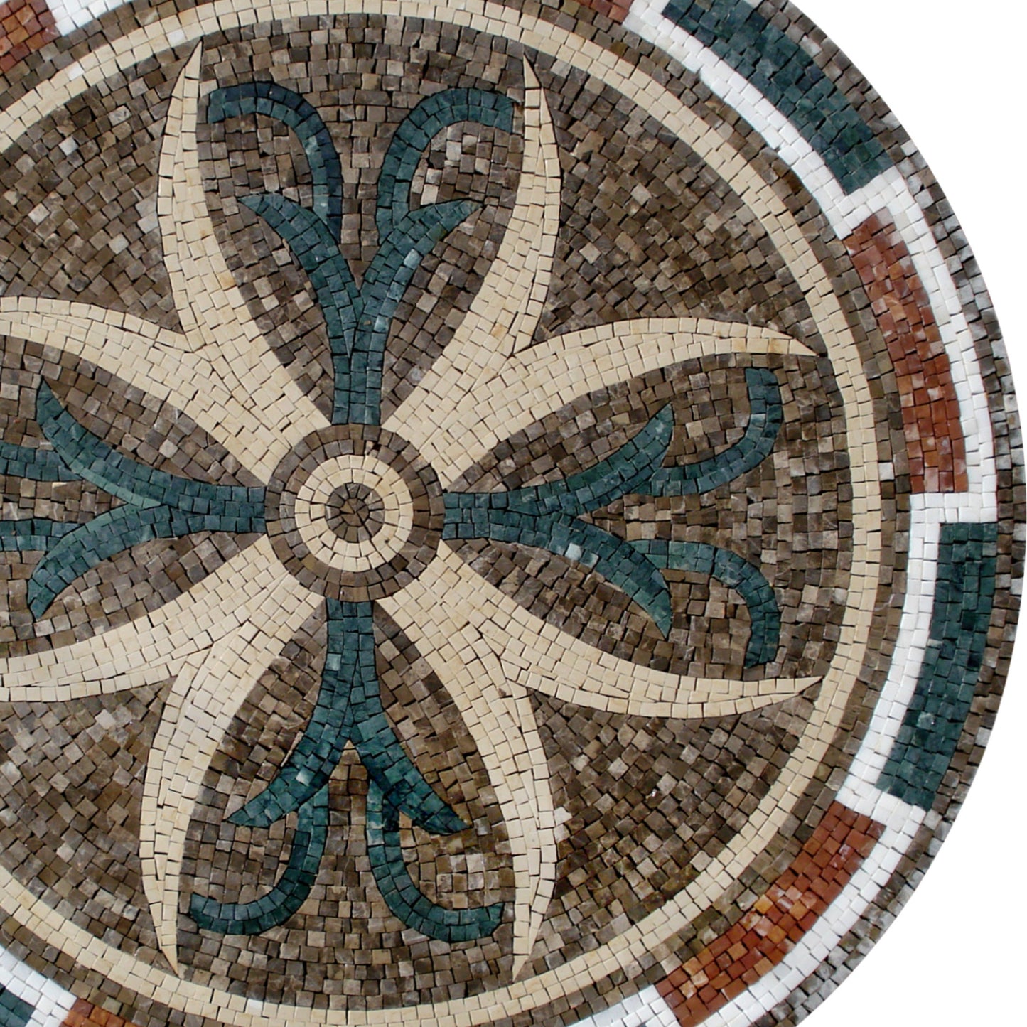 Handmade Marble Mosaic Medallion: Floral Stone Art Tile, 40-Inch