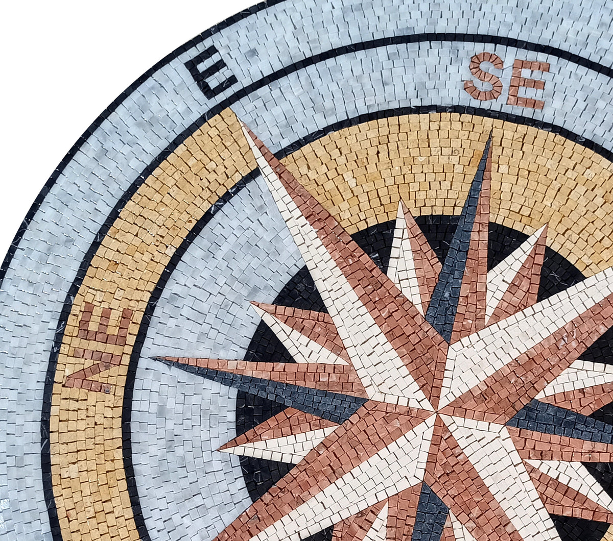 Seafaring Elegance - Compass Rose Nautical Marble Mosaic Medallion Flooring Tiles - Customization available