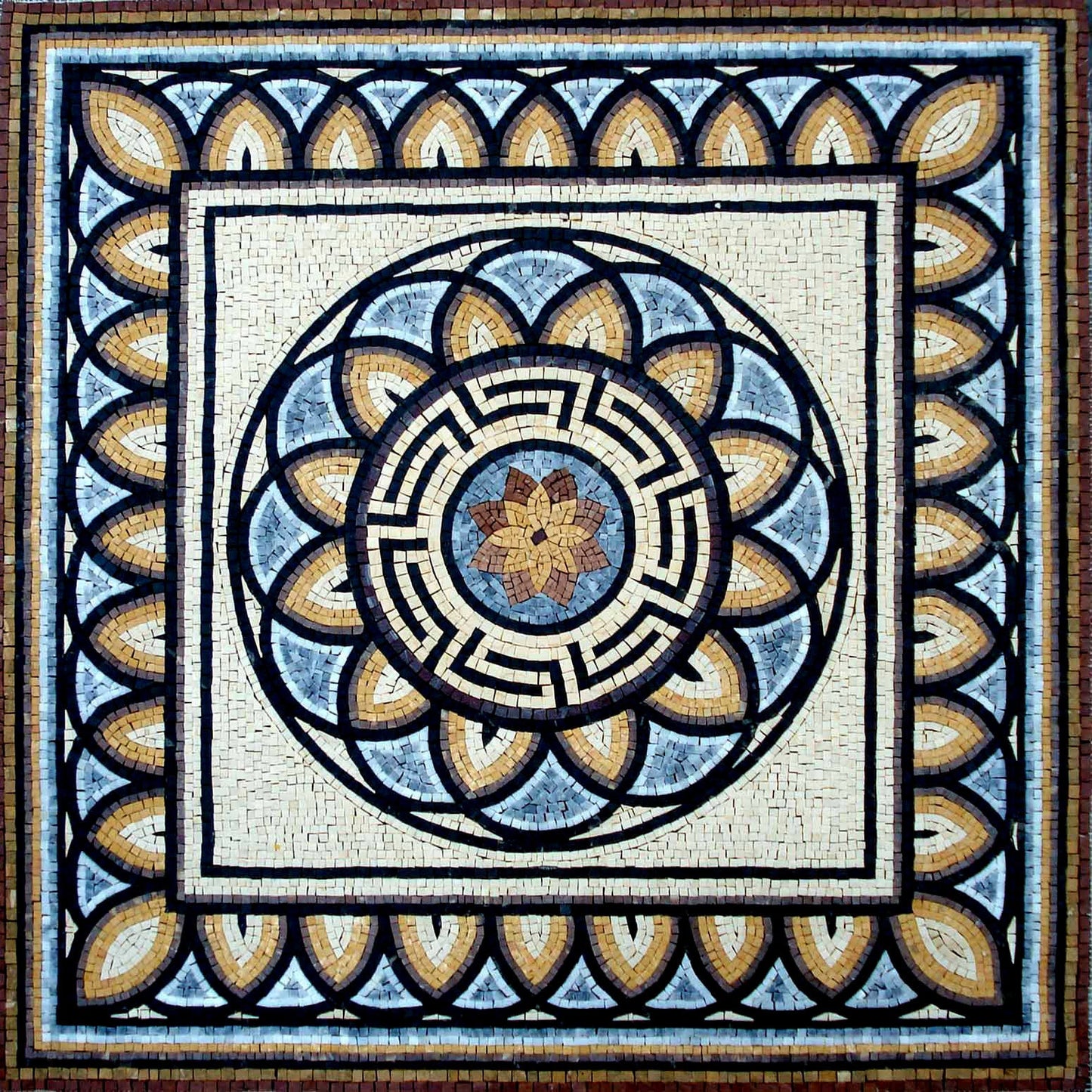 40" Medallion Marble Mosaic Tile: Handmade Inlay Artwork