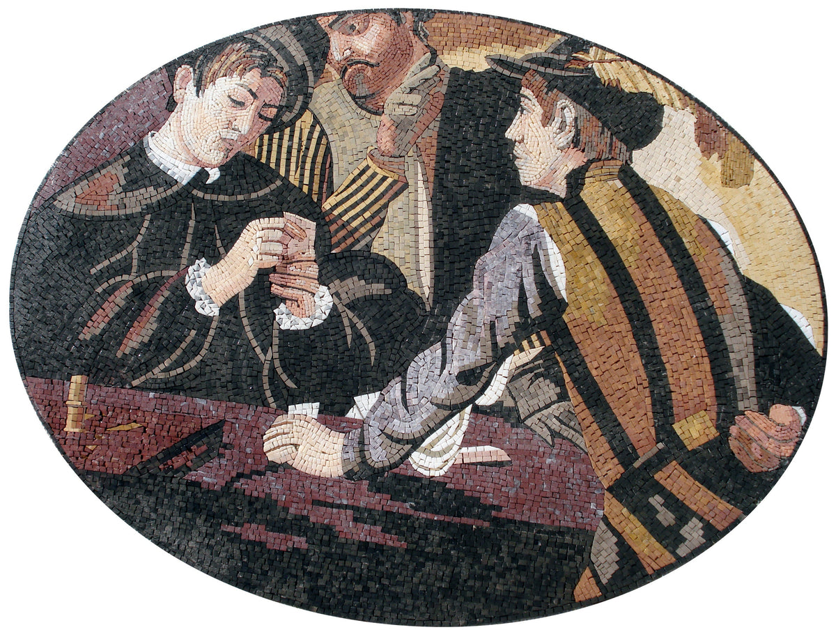 Handmade Caravaggio Mosaic Tile Art: The Cardsharps Portrait