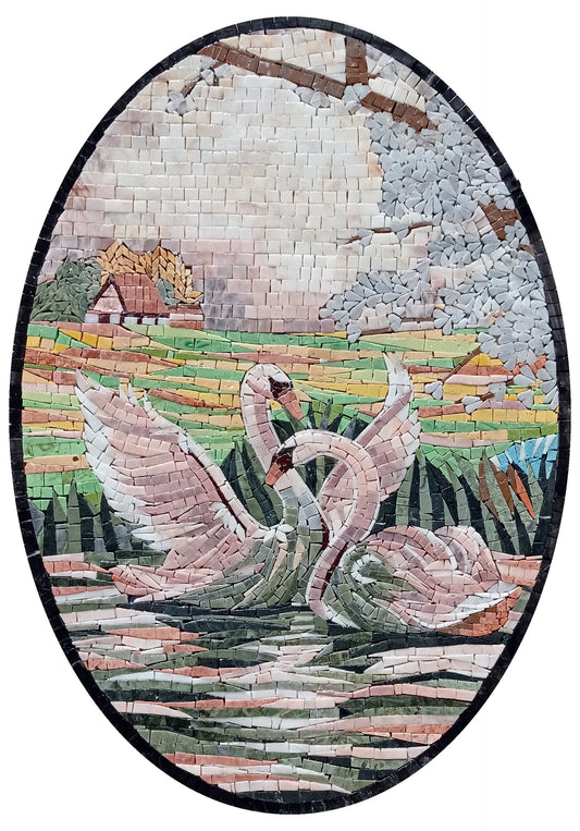 Handmade Swan Mosaic Mural: Lake Wall Art Decor (36" x 24")