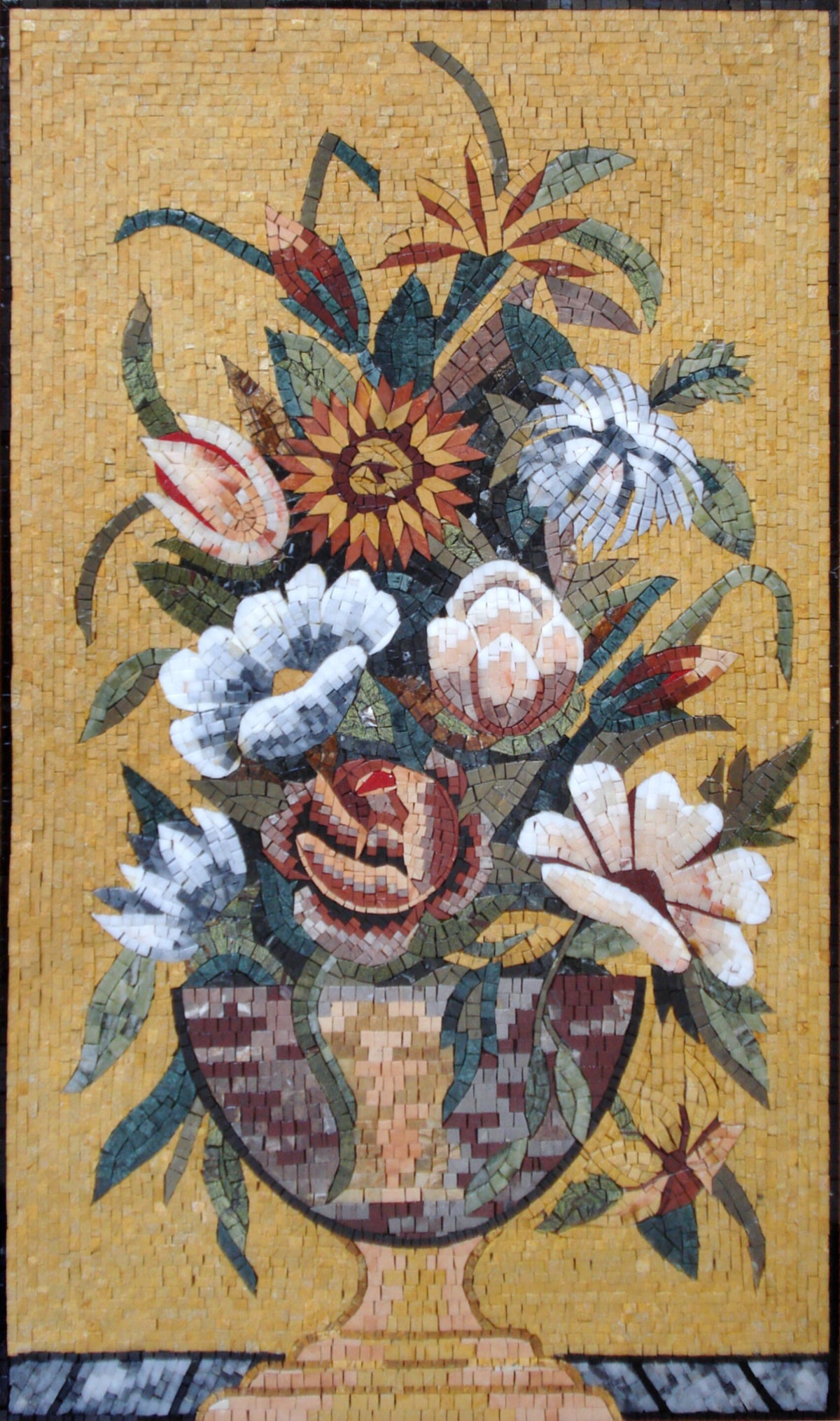 Handmade Marble Mosaic Art: Floral Wall Decor (40” x 24”)