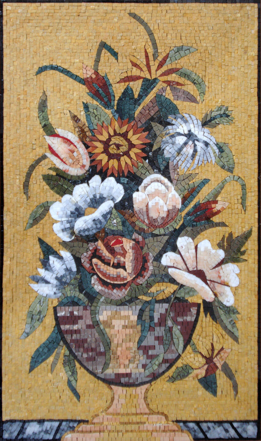 Handmade Marble Mosaic Art: Floral Wall Decor (40” x 24”)