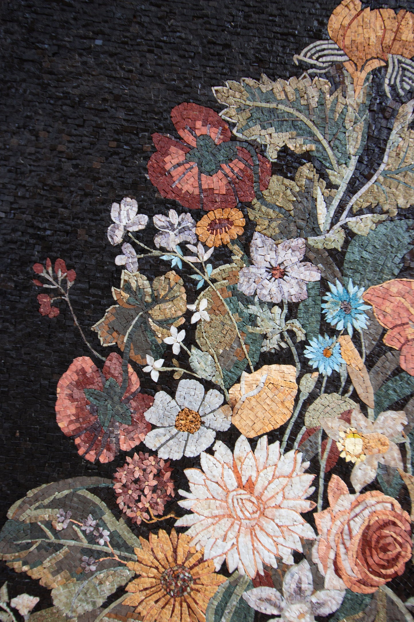 Handmade Floral Mosaic Wall Art: Natural Stone Flowers in Vase