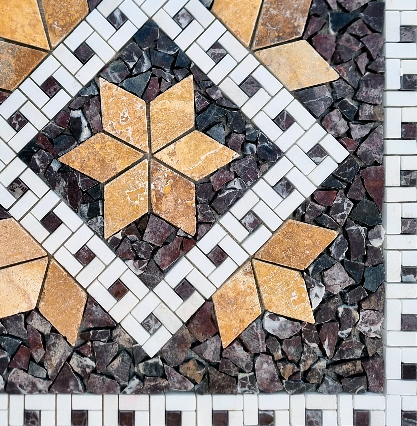 Handmade Natural Stone Mosaic Medallion: Tropical Art Decor (24"x24")