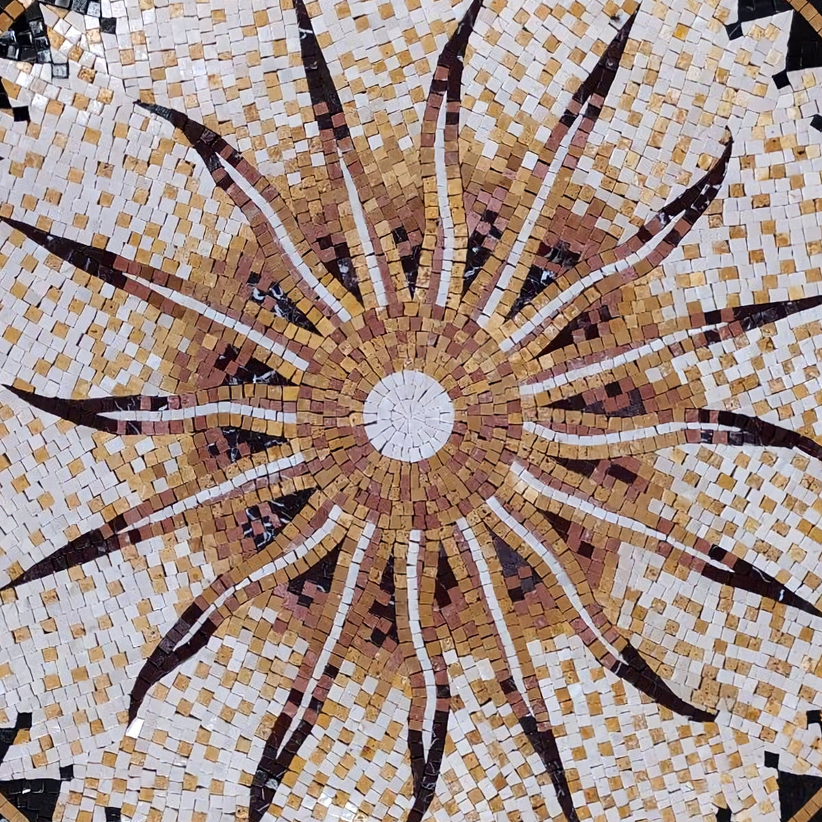 Celestial Radiance -Handmade Flaming Sun Round Mosaic Art Stone Tile - Customization available