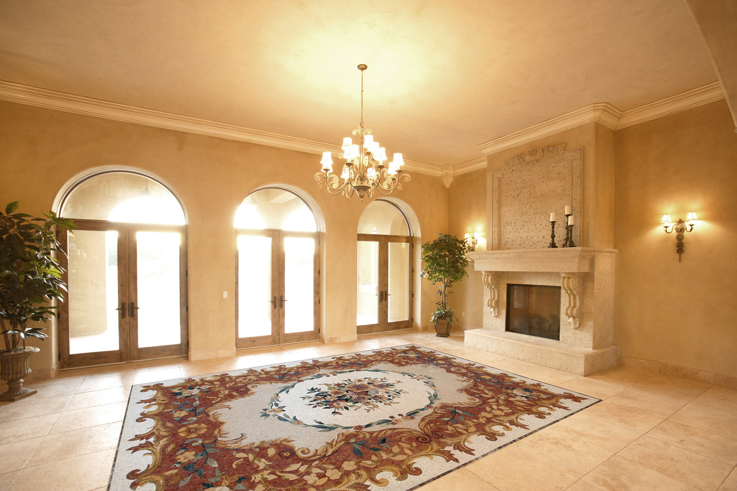 Floral Marble Mosaic Rug: Handmade Stone Carpet (108” x 64")