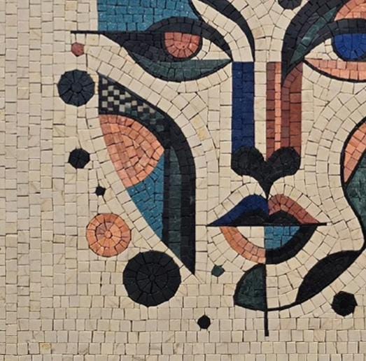 Geometric Female Head Mosaic Wall Art – Handmade Marble Tile Portrait Décor - Customization available