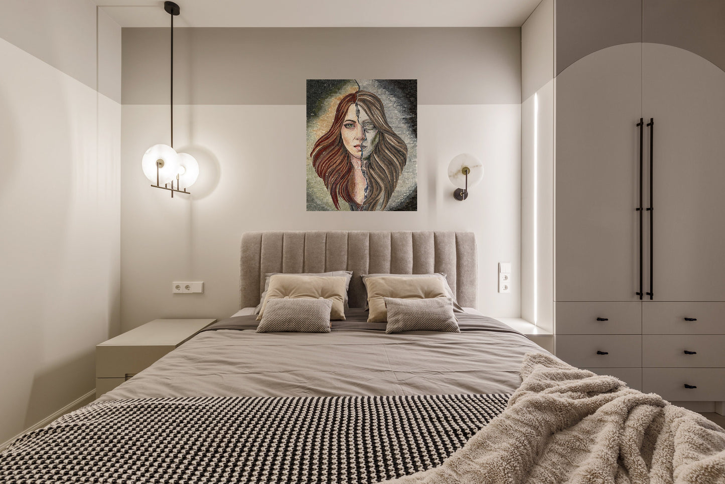 Gemini Zodiac Mosaic Tile Art: Handmade Marble Stone Portrait