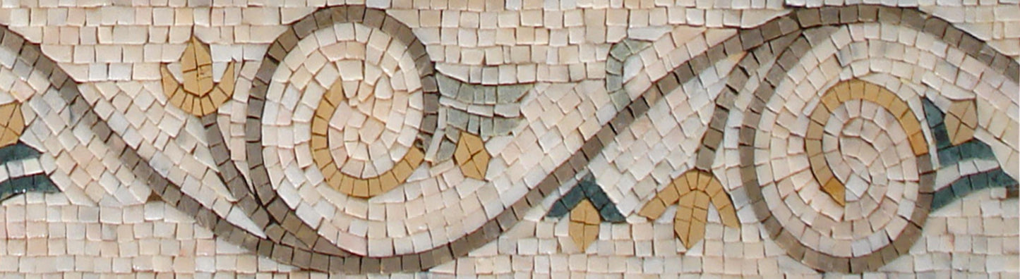 6″ Neutral Swirl Border Mosaic – Handmade Marble Tile Trim, Subtle Backsplash Accent, Customization Available