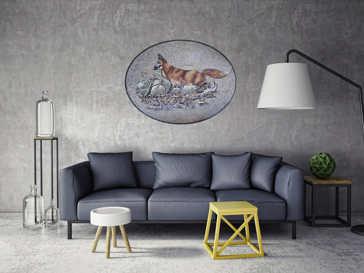 Fox Mosaic Tile Art: Handmade Marble Animal Wall Decor (50x32)