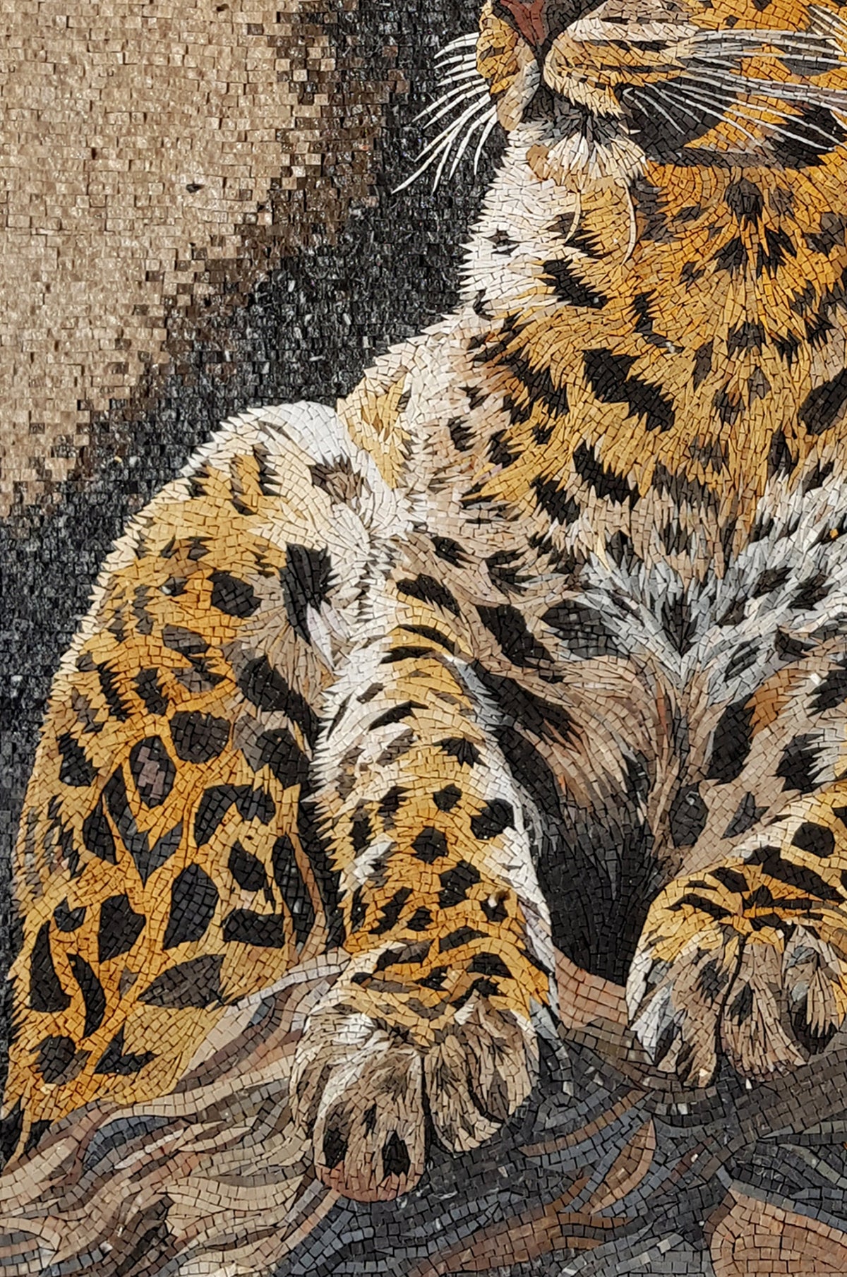 Handmade Leopard Mosaic Tile Art: Indoor/Outdoor Wall Decor (48” x 32")