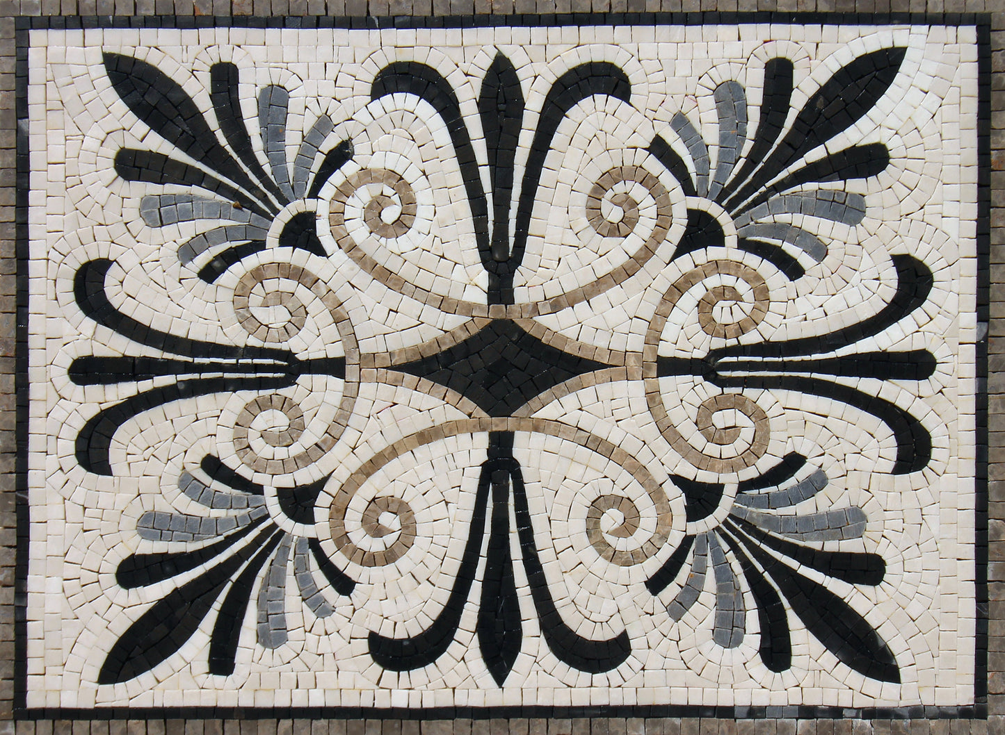 Handmade Geometric Marble Mosaic Tile Medallion (24” x 18”)