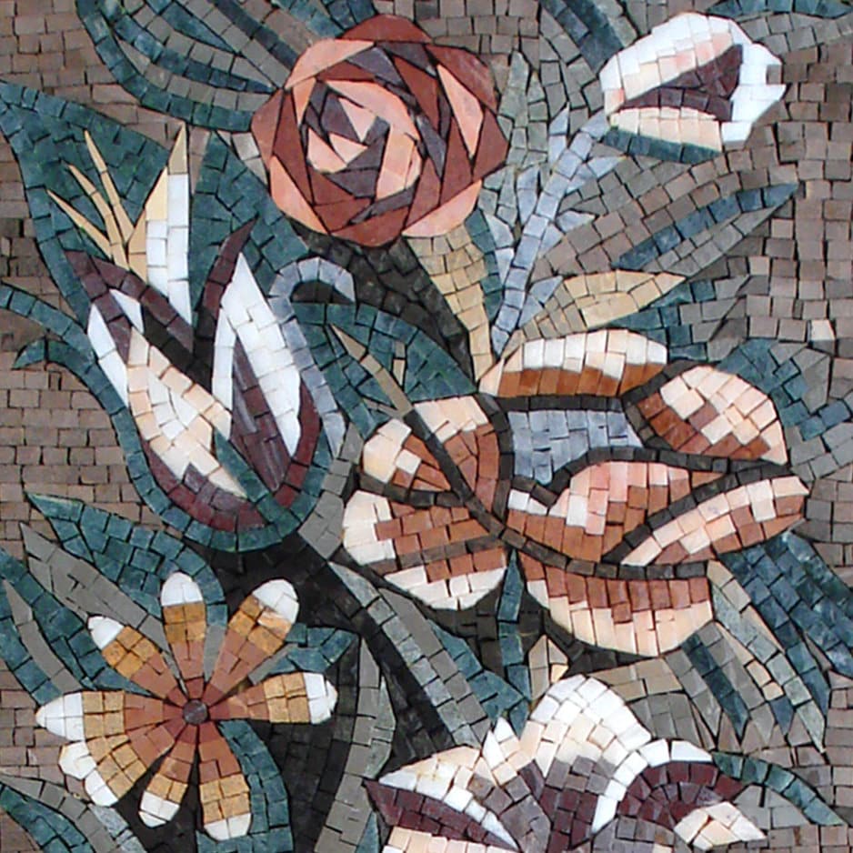 Handmade Marble Mosaic Wall Art: Flower Vase Home Decor (44"x16")