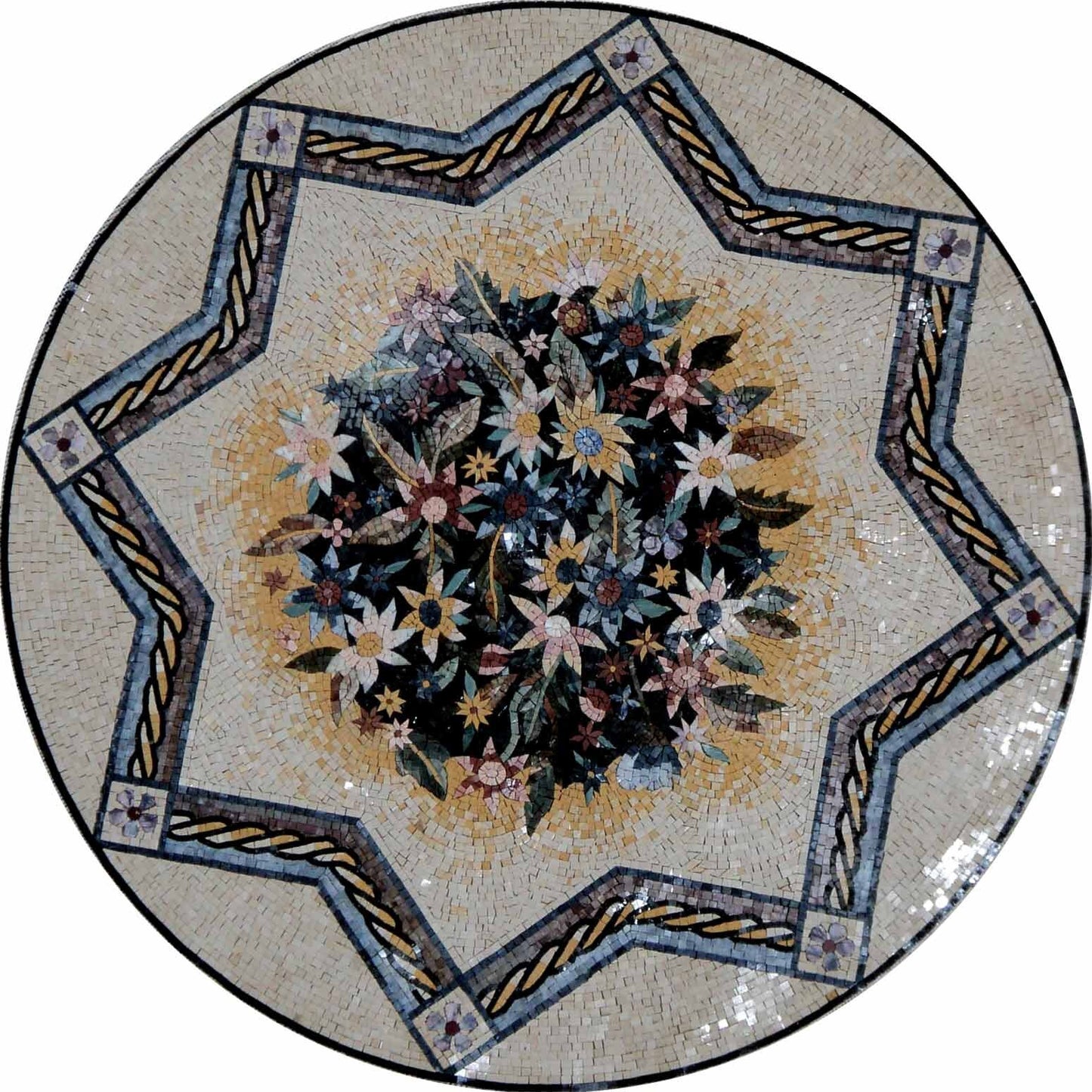 36" Handmade Floral Marble Mosaic Medallion Art Tile Décor