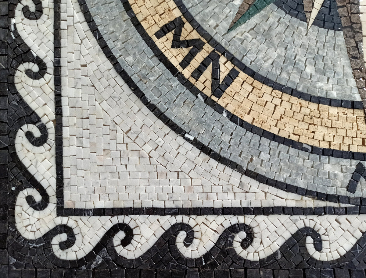Handmade Marble Compass Rose Mosaic Tile: Indoor/Outdoor Decor (32x32)