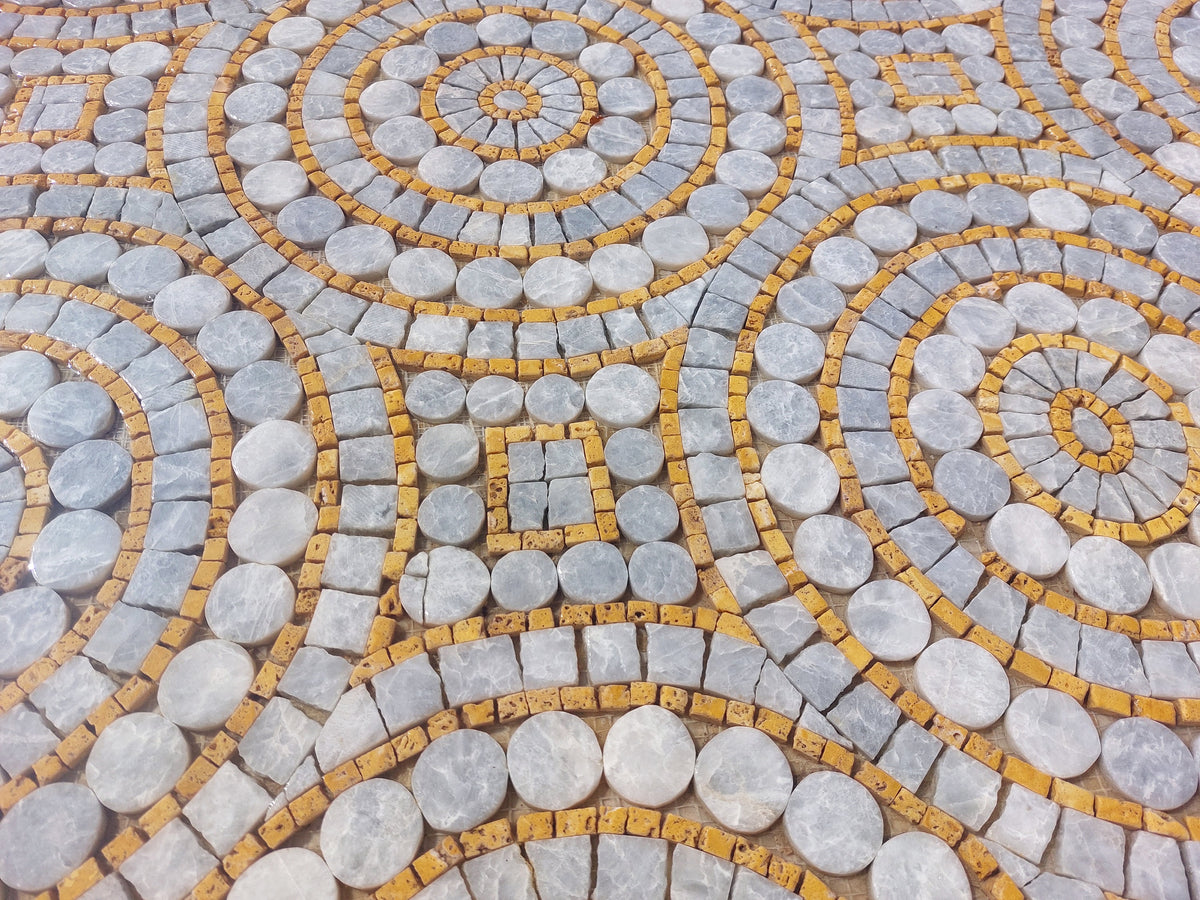 Handmade Circle Pattern Marble Mosaic Tile: Indoor/Outdoor