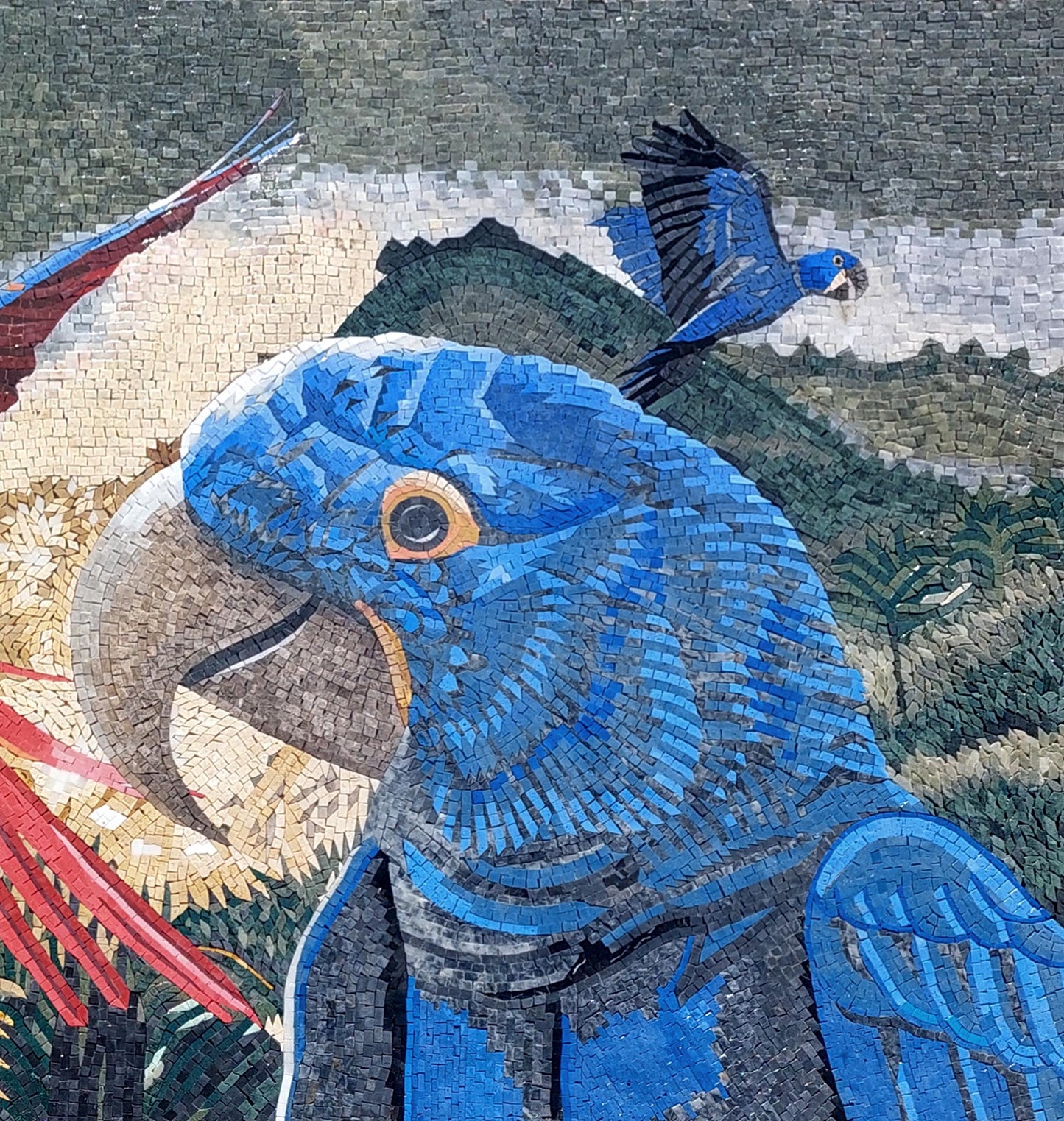 90"x40" Parrots Mosaic Wall Art –Vibrant Tropical Bird Scene, Nature-Inspired Home Decor, customization available