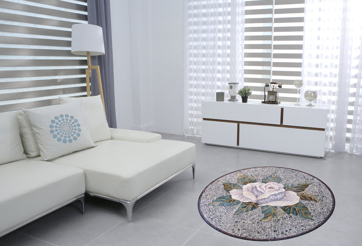 Handmade Rose Mosaic Tile: 36" Marble Medallion Wall Art