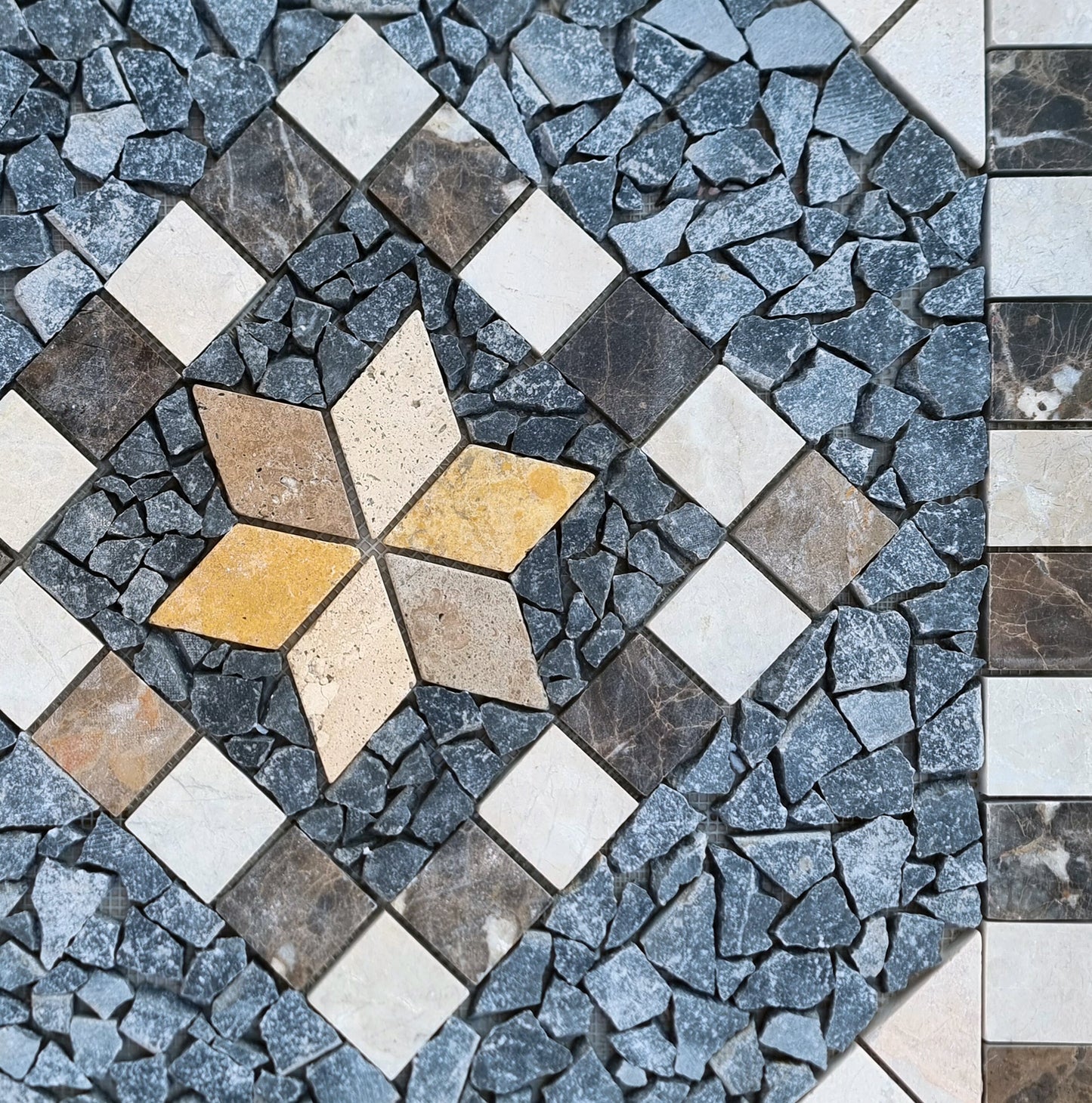 Handmade Marble Mosaic Medallion Art: Tropical Decor (24x24)