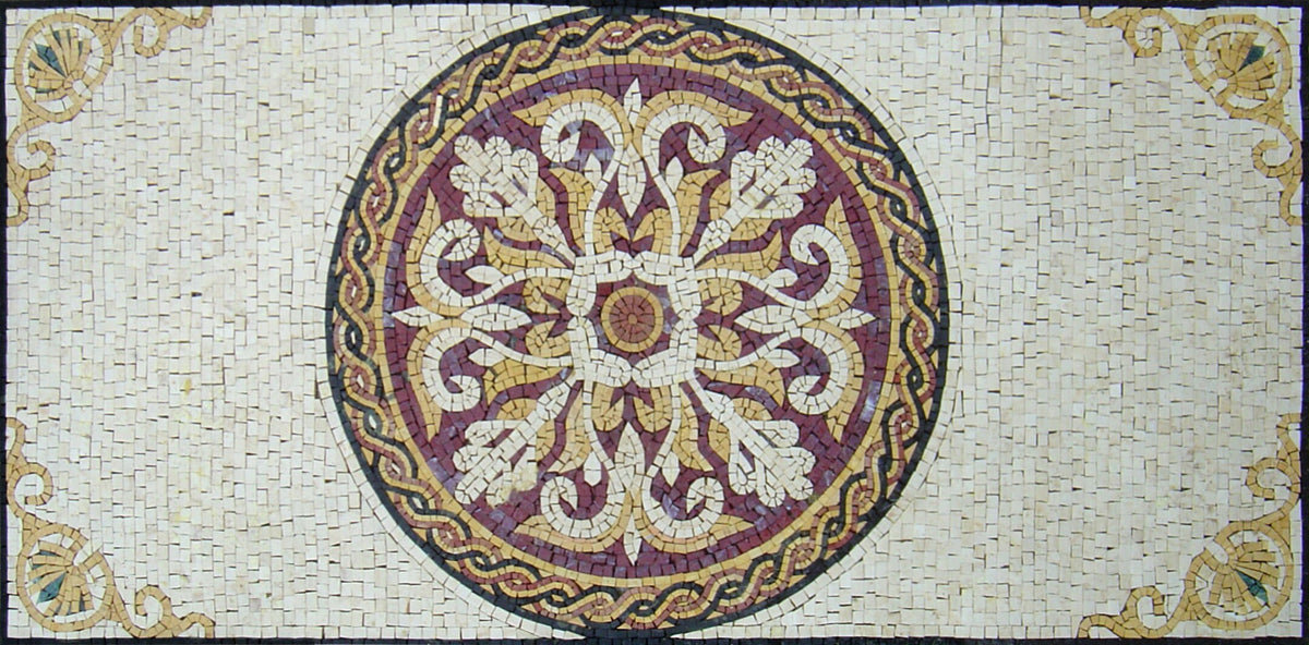 Floral Marble Stone Rug: Round Mosaic Art, Handmade Carpet