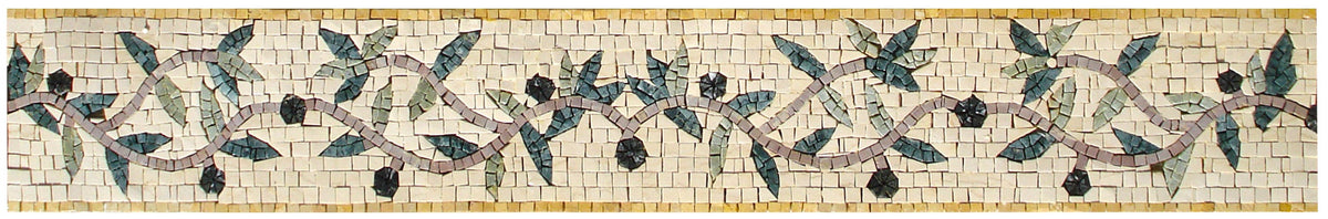 Botanical Mosaic Border Tile: Leaf and Floral Wall Decor (40x6")