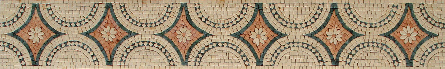 Handmade Marble Mosaic Tile Trim: Tan & Rose Diamond Border, Backsplash Accent