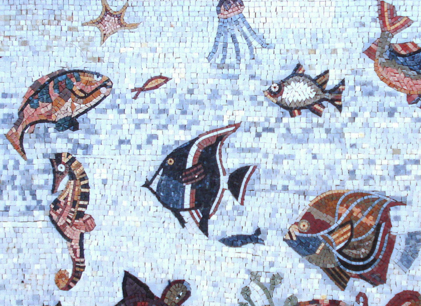 Handmade Sea Animal Mosaic Mural: Ocean Tile Art (50” x 36")