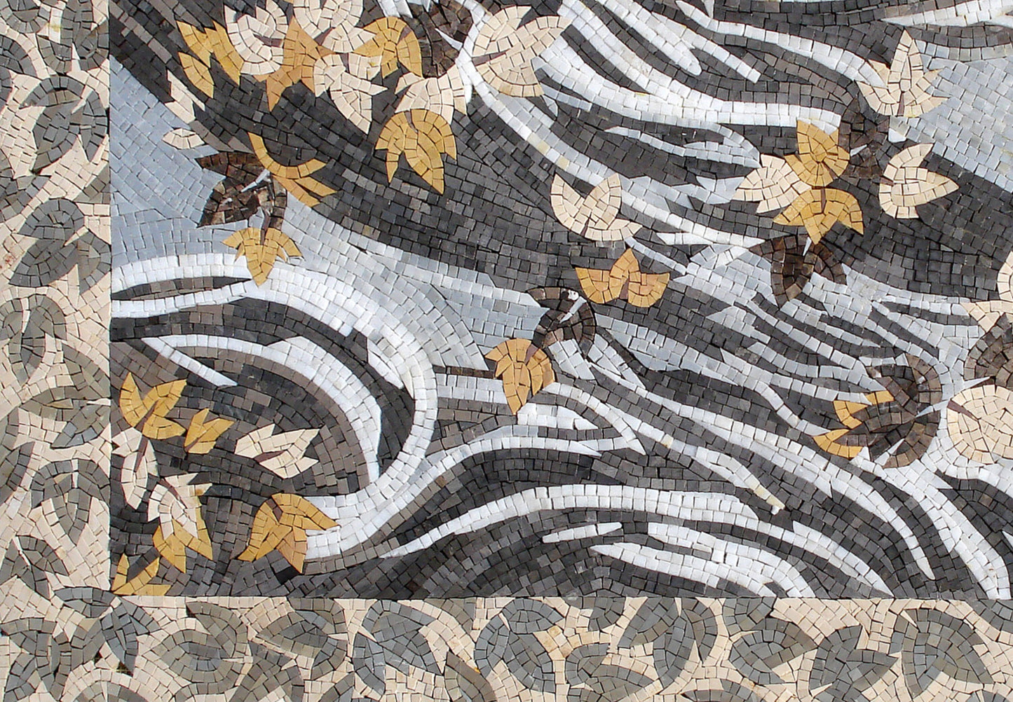 Handmade Marble Mosaic Rug: Leaves Art Tile, Home Decor (56” x 40”)