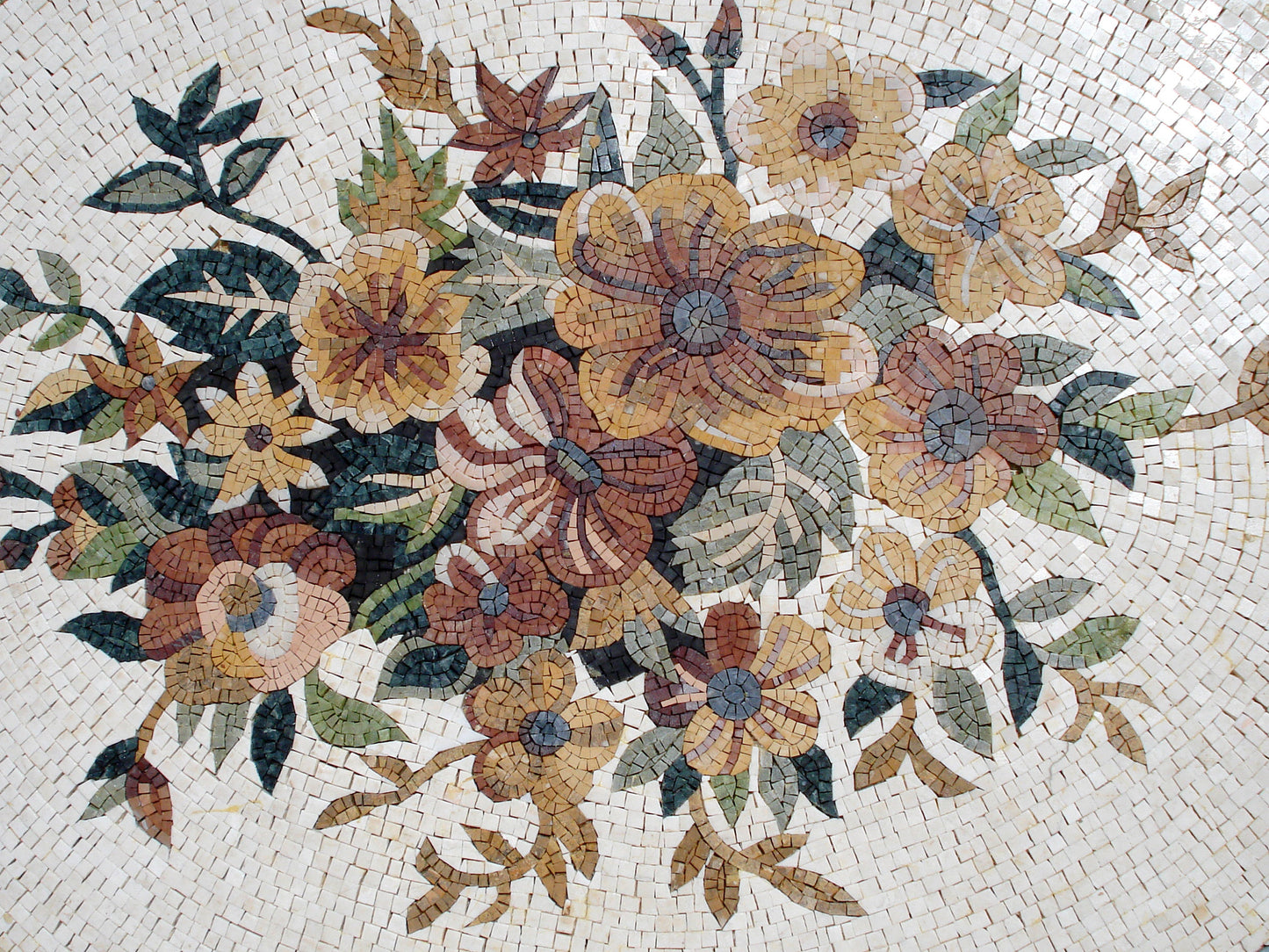 Floral Marble Mosaic Rug: Handmade Stone Carpet (108” x 64")