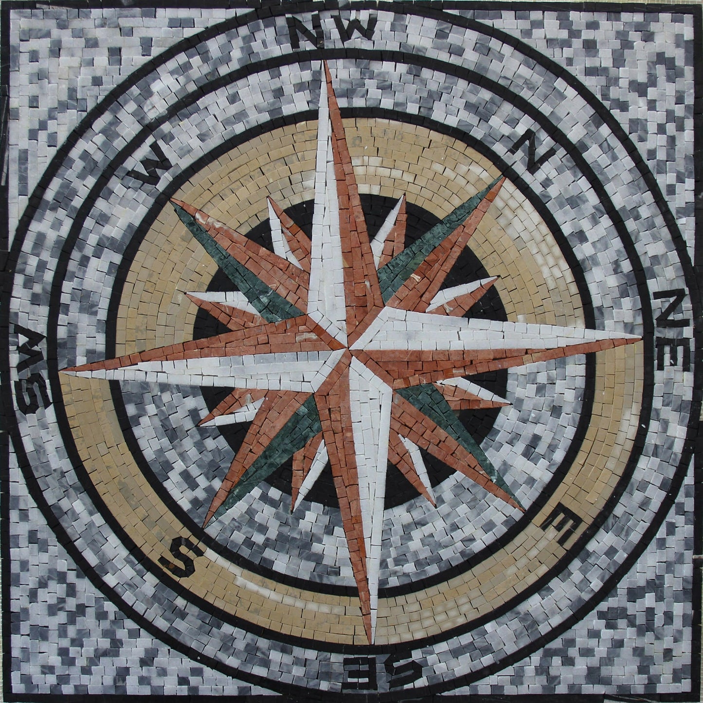 32” Nautical Compass Rose Mosaic Tile: Indoor/Outdoor Backsplash
