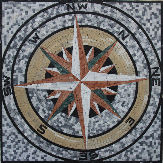 32” Nautical Compass Rose Mosaic Tile: Indoor/Outdoor Backsplash
