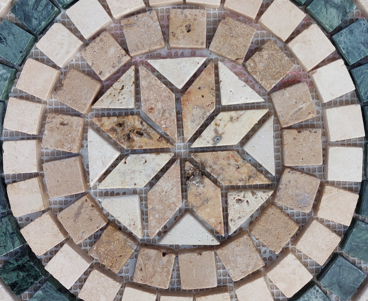 Handmade Marble Mosaic Medallion Art: Square Garden Decor (24x24)