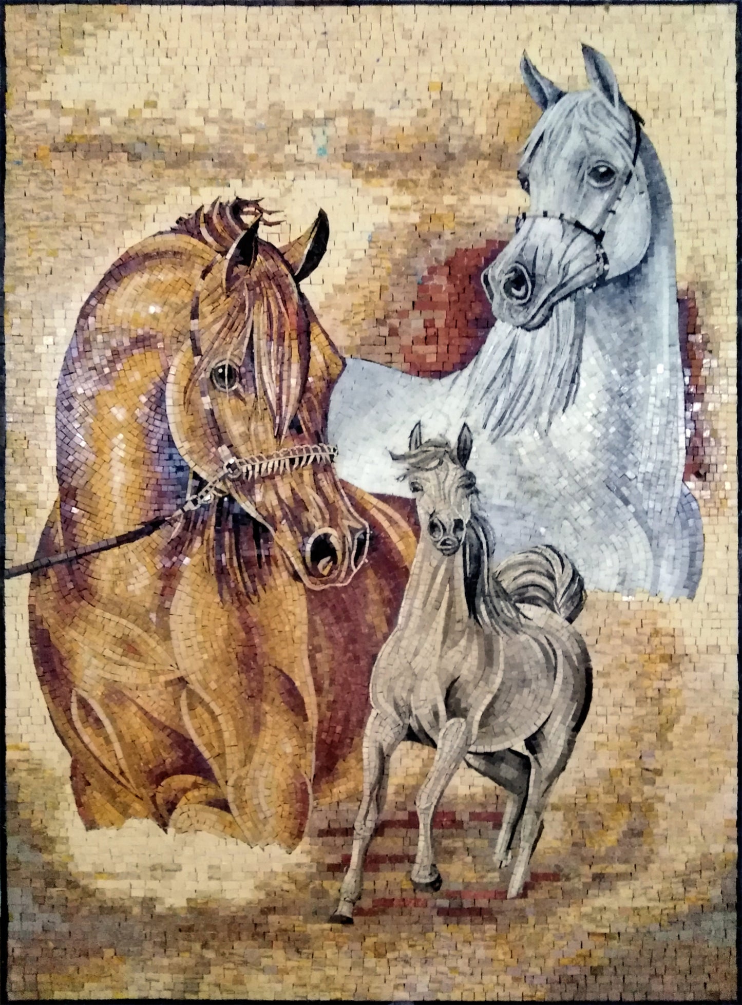 HORSE MOSAIC BACKSPLASH| Animal Mosaic Murals For Living Room And House Warming | Three Horses Mosaic Art Tiles For New Home Walls Decor