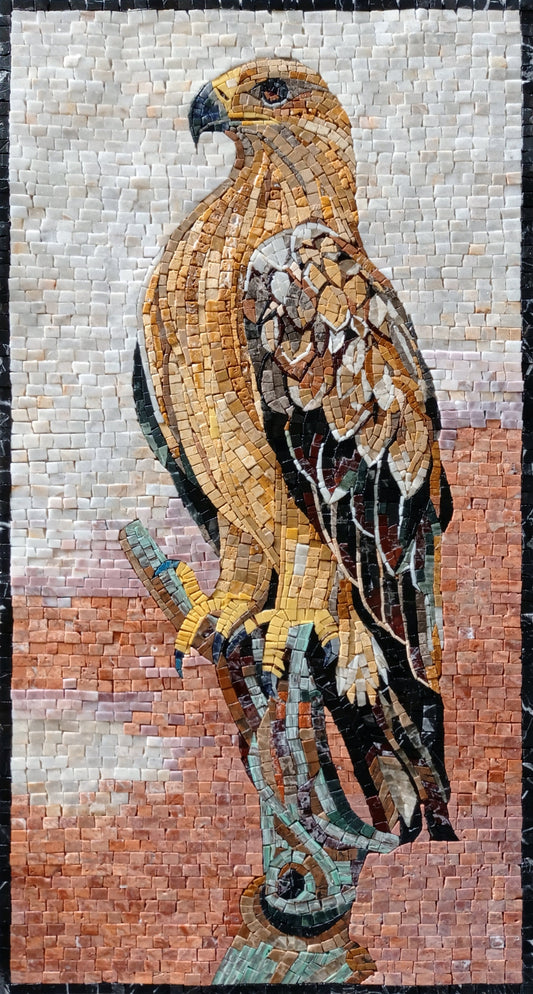 FALCON ART TILES | Wild Bird Mosaic Tiles And Backsplash For Living Room Walls | Golden Falcon Artwork Tiles For Hall And Rooms Walls