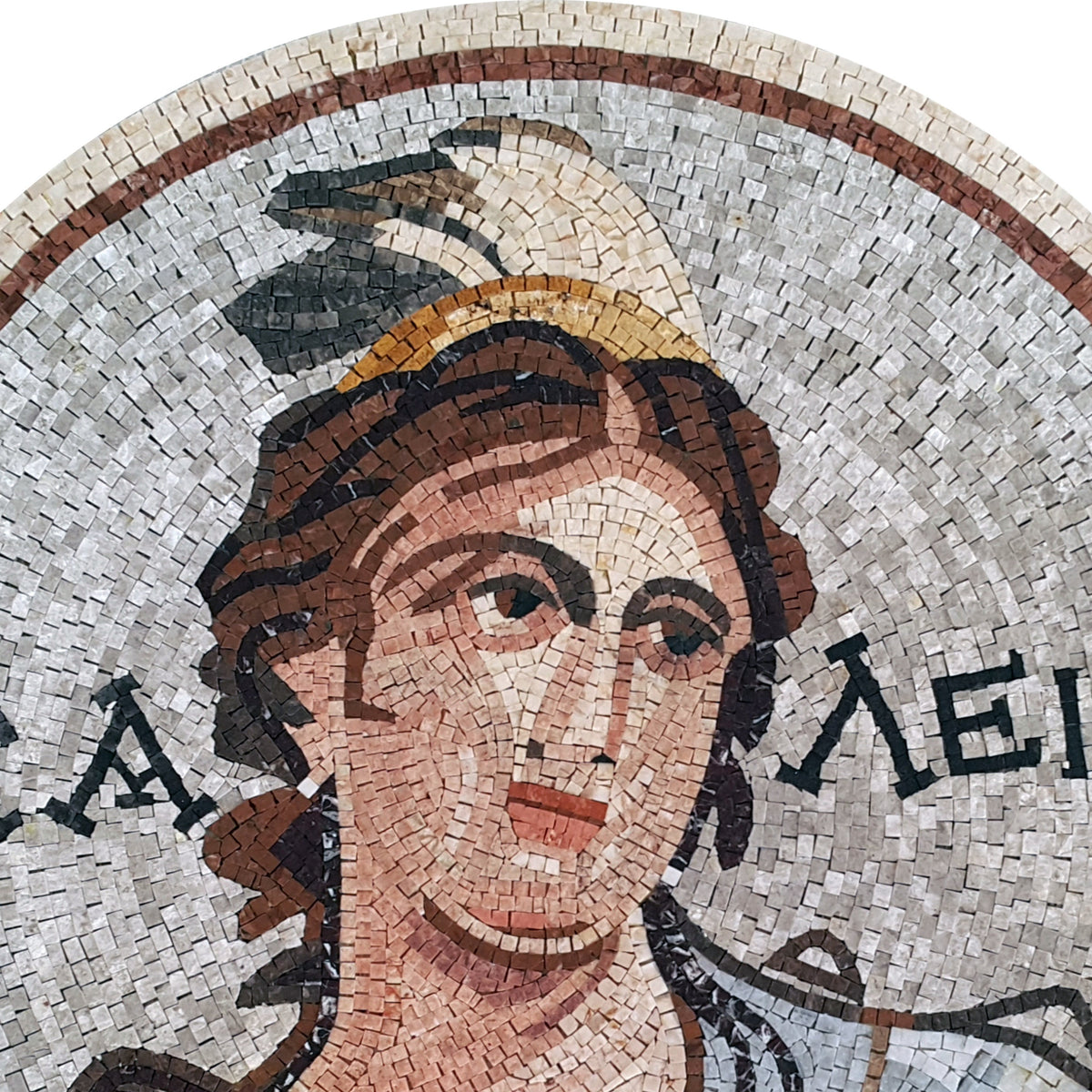 Handmade Athena Mosaic Art Tile: Greek Goddess Medallion (24" Diameter)