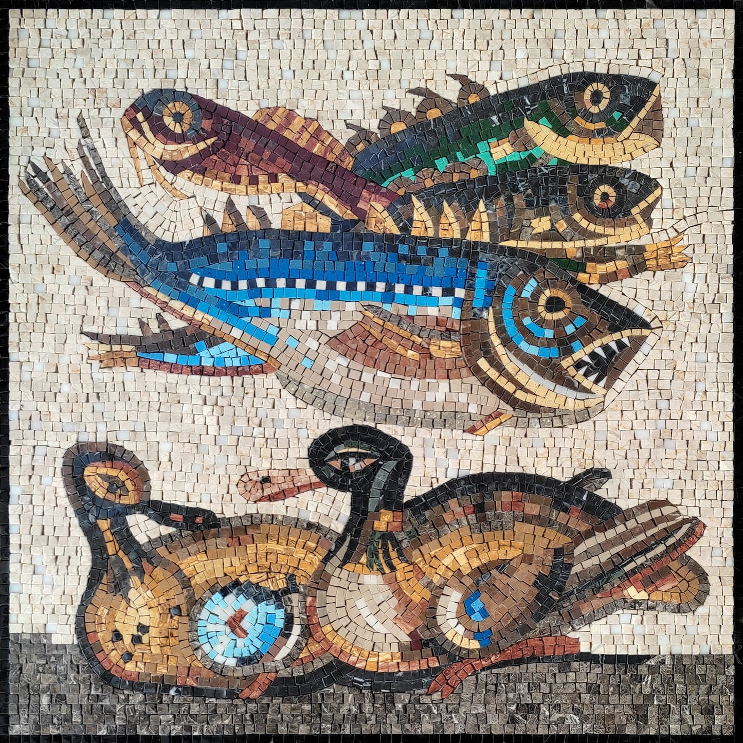 Handmade Duck and Fish Marble Mosaic Tile Art (32” x 32")
